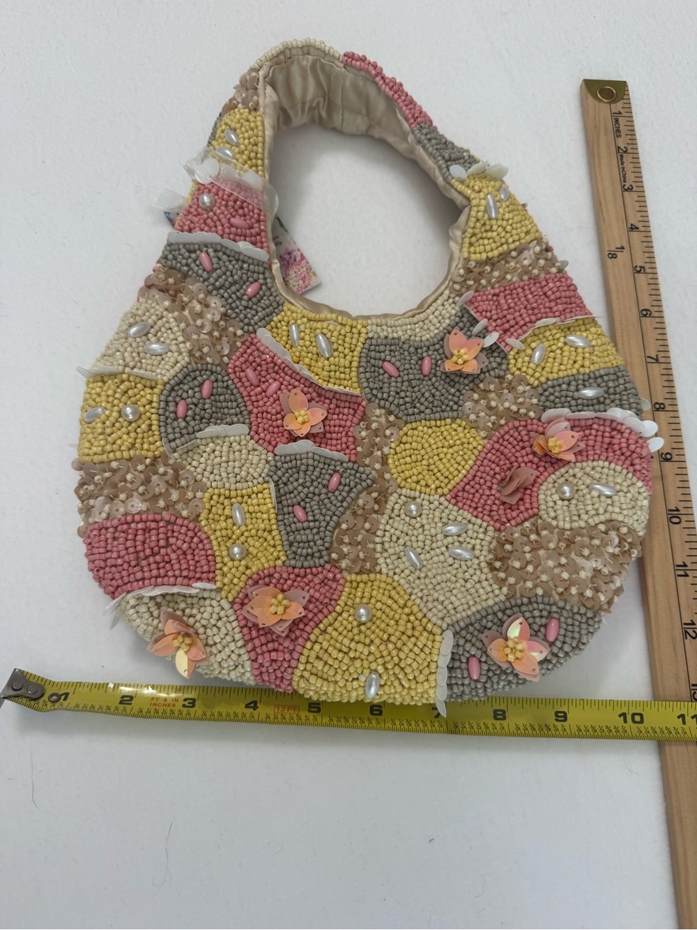 NWT Handcrafted in India Pastel Beaded Floral Hobo Bag Viral TikTok boho - Picture 6 of 7